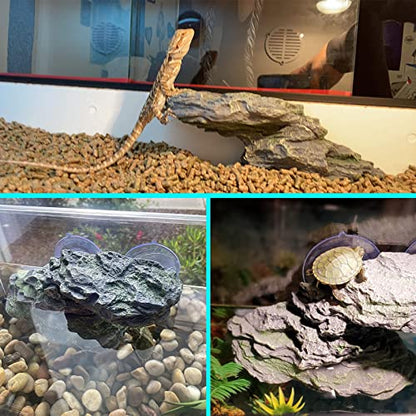 kathson Turtle Basking Platform with Suction Cup Tortoise Climbing Rest Terrace Resin Step Decoration Reptile Habitat Rock Decor for Frogs,Lizards,Geckos,Bearded Dragon-L - style: Slope