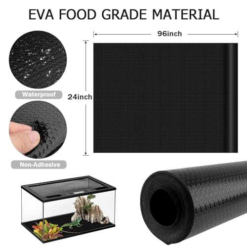 120 Gallon Reptile Terrarium Mat Liner, 96" X 24" Bearded Dragon Tank Accessories, Bearded Dragon Substrate flooring for 4x2x2 Reptile Enclosure, Reptile Bedding Carpet for Gecko,Lizard, Black - size: 24 X 96-inches