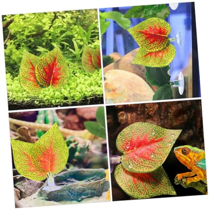 PRETYZOOM Artificial Aquarium Plants 4pcs Purple Perilla Leaf with Suction Cups, Plastic Terrarium Simulated Plant Ornament for Fish Tank Landscaping and Reptile Tank Decoration