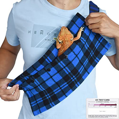 LIKZINWA Small Animal Sling - Bearded Dragon & Lizard Carrier with Adjustable Strap (Blue-Square) + UV Sensor Card - color: Blue-Square