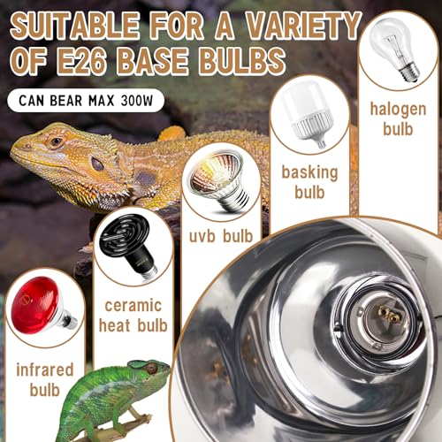 Reptile Light Fixture with Dimming Thermostat 5.5 Inch Deep Dome Infrared Reptile Heat Lamp Max 300W for Turtle Bearded Dragon Lizards Snake