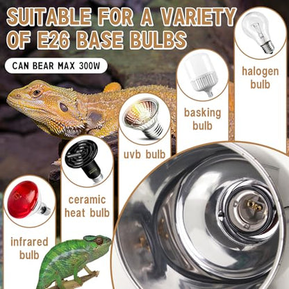 Reptile Light Fixture with Dimming Thermostat 5.5 Inch Deep Dome Infrared Reptile Heat Lamp Max 300W for Turtle Bearded Dragon Lizards Snake