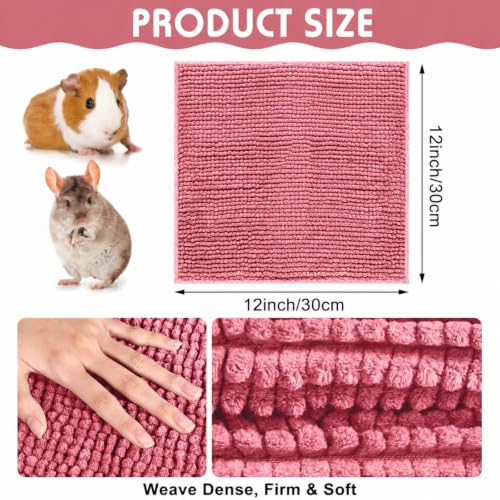 Amylove 4 Pcs Guinea Pig Cage Liner 12 x 12 Inch Washable Chenille Pee Pads Pet Dog Cat Bedding Training Mat Reusable for Small Animals Puppy Bunny Hamster Chinchilla - color: Green Pink, size: 12 x 12 Inch, style: Low Pile Chenille