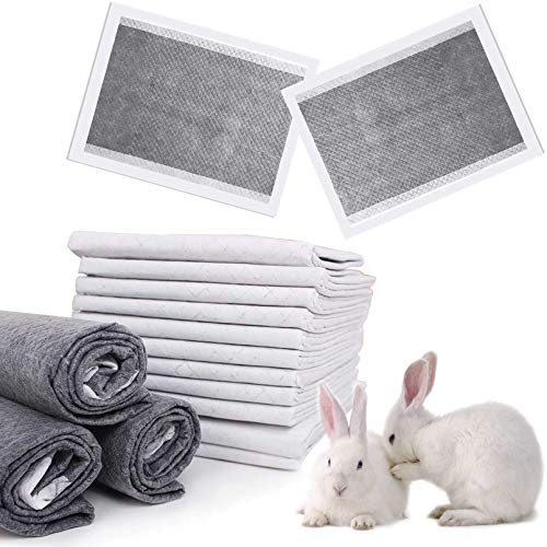 kathson Rabbit Pee Pads Disposable Cage Liners 50PCS All Absorb Black Carbon Odor Control Bunny Training Accessories with Quick-Dry Surface for Puppy Guinea Pig Kitten Hedgehog Small Animals - size: 17.7" x 23.6" / 50PCS