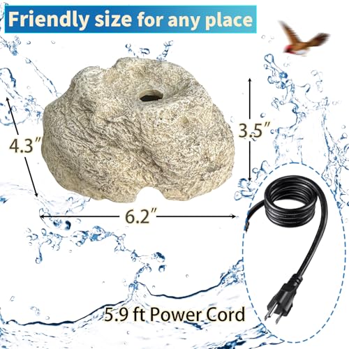 SAC SMARTEN ARTS Fountain for Bird Baths for Bird Bath Fountain with 7.5W Water Pump Resin Granite Rock Water Feature for Garden Patio Lawn Hummingbird Birdbath Fish Tank and Aquariums