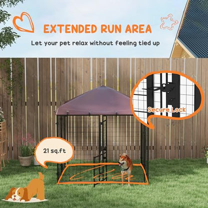 PawHut 4.6' x 4.6' x 5' Dog Kennel Outdoor with Waterproof Cover, Dog Playpen for Small and Medium-Sized Breeds, Chickens, Ducks, with Two Part Door Design, Brown