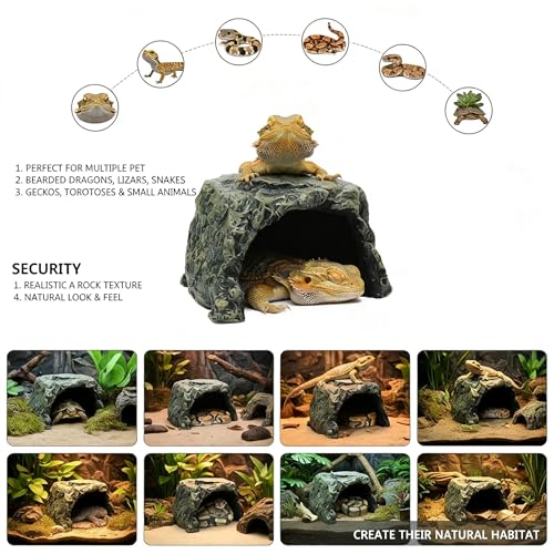 Generic Rock Hide Cave for Reptiles & Amphibians, Large Aquarium Fish Hide Cave Decoration, Stone Cave Hide House Terrarium & Aquarium Accessories for Betta Shrimp Turtle Bearded Dragons Lizards