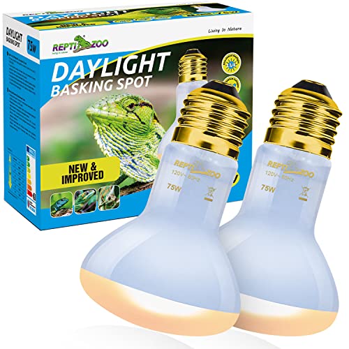 REPTI ZOO 2 Pack 75W Reptile Neodymium Daylight Basking Spot Lamp UVA Bulb Reptile Heat Lamp for Amphibian Lizard Tortoise Bearded Dragon Hedgehogs