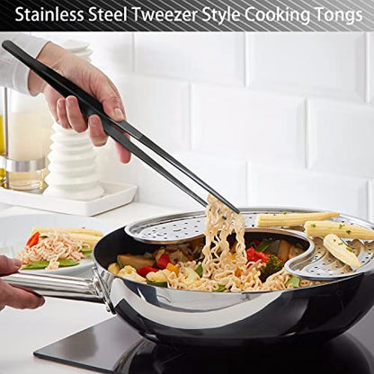 JETKONG 4 Pcs Kitchen Tweezers Professional Stainless Steel Cooking Tweezers Set, Black Kitchen Food Tweezer Tongs for Cooking, Repairing, and BBQ (10+12-Inch, Black) - color: Black, size: 10+12inch-4PCS