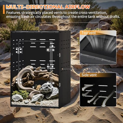 REPTVIVA11 x11 x16 PVC Reptile Tank Enclosure - 5-Sided Blackout Terrarium with Mesh Top for Crested Geckos, Small Lizards, Tree Frogs & Arboreal Pets - size: 11"x11"x16"