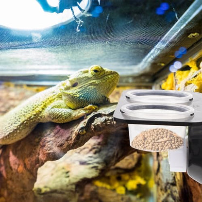 BESPORTBLE Reptile Feeding Station with Dual Food Basins and 10 Plastic Bowls, Suction Cup Mounted Water and Food Dish for Tree-Dwelling Pets, Suitable for Geckos and Lizards in Terrariums