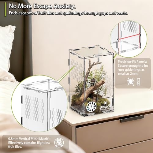 Jumping Spider Enclosure, Front-Opening Acrylic Spider Terrarium with Magnetic Door,Laser-Cut Biomimetic Ventilation System, Escape-Proof for Feeder Insects (4.3"x4.3"x7.8") - size: 4.3"x4.3"x7.8"