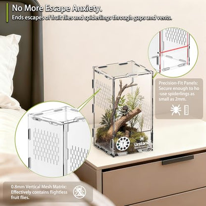 Jumping Spider Enclosure, Front-Opening Acrylic Spider Terrarium with Magnetic Door,Laser-Cut Biomimetic Ventilation System, Escape-Proof for Feeder Insects (4.3"x4.3"x7.8") - size: 4.3"x4.3"x7.8"