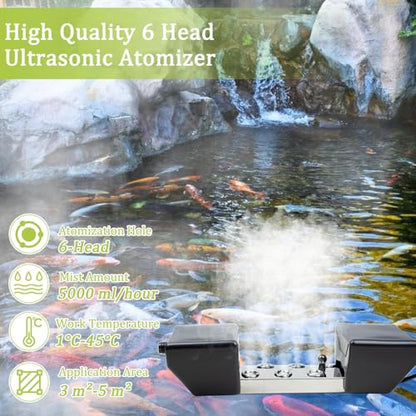 Ultrasonic Mist Maker Fogger Machine, Industrial Humidifier Fog Machine with Floats for Halloween Atmosphere Vegetable Preservation and Landscape (6 Head) - size: 6 Head