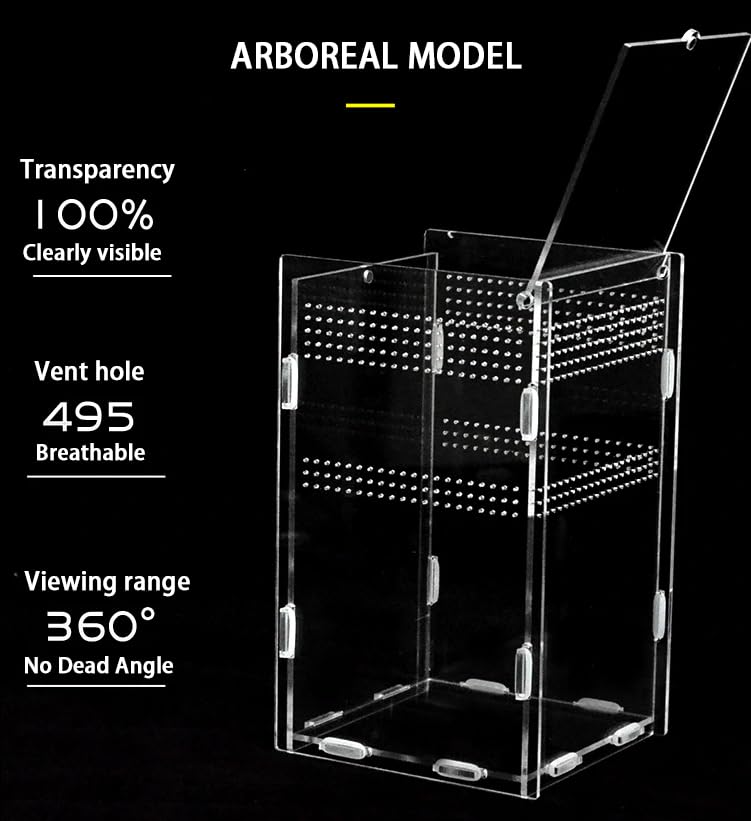 Reptile Terrariums Tank, Reptile Tank, Tarantula Enclosure, Chameleon cage, Amphibians Habitat Cages for Small Reptiles, Geckos, Snakes, Lizards, Turtles(Acrylic-4.7 * 4.7 * 8 inchs)