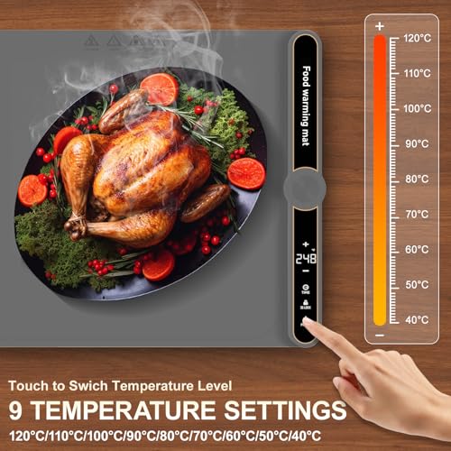 Small Food Warming Mat Portable Soft Food Warmers for Parties,Fermentation,Thaw,Countertop Electric Warming Mat for Food 9-Level Precise TEMP Control Keep Warming Last 18 Hours(Grey) - size: Grey-Small