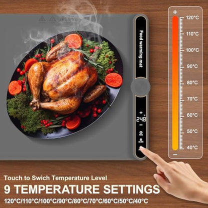 Small Food Warming Mat Portable Soft Food Warmers for Parties,Fermentation,Thaw,Countertop Electric Warming Mat for Food 9-Level Precise TEMP Control Keep Warming Last 18 Hours(Grey) - size: Grey-Small