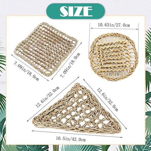 PINVNBY Bearded Dragon Hammock for Tank,Reptile Lounger with Suction Cups Natural Lizard Tank Accessories Seagrass Bed Flexible Jungle Climber Vines Leaves Habitat Decor for Chameleon Gecko(5 Pcs)