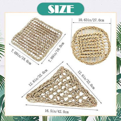 PINVNBY Bearded Dragon Hammock for Tank,Reptile Lounger with Suction Cups Natural Lizard Tank Accessories Seagrass Bed Flexible Jungle Climber Vines Leaves Habitat Decor for Chameleon Gecko(5 Pcs)