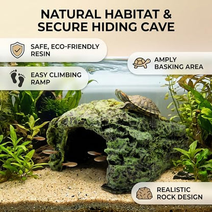 Zerone Turtles Hiding Hole Basking Cave Reptile House Shelter, Hiding Cave, Fish Hide Habitat, Resin Reptile Hiding Aquarium