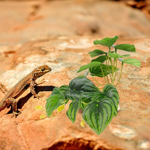 Artificial Reptile Terrarium Plant with Water-Soluble Resin Leaves, Fake Fish Tank Decor for Lizard Box and Amphibian Habitat, Simulation Monstera Leaf Ornament for Turtle Tank