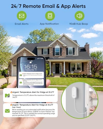 MOCREO WiFi Thermometer Freezer Alarm, Email Alert, App Notification, Data Record Export, No Subscription Fee, 2 Remote Wireless Temperature Sensors for Refrigerator, Freezer, Hot Tub - style: 1 No LCD Hub + 2 Sensors