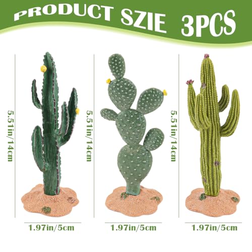 DOERDO 3 Pcs Resin Cactus Decor Simulation Cactus Plant Landscaping Decoration for Tortoise Lizard Gecko Bearded Dragon, 5.5x2 Inch