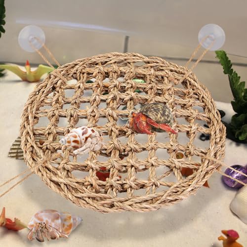 Hermit Crab Climbing Toys,Lizard Seagrass Mat,Hermit Crab Hammock with Suction Cups,Hermit Crab Supplies Decor Habitat,Small Reptile Tank Accessories for Guinea Pigs Hamsters Geckos (Circle) - size: Circle