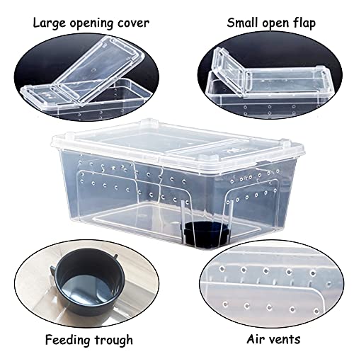 Hamiledyi 2PCS Reptile Feeding Box Snake Breeding Box Transparent Animal Habitat Cage and Reptile Plants Fake Amphibian Plants 2 Pcs Artificial Leaves for Snake, Lizard, Chameleon