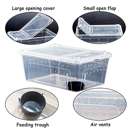 Hamiledyi 2PCS Reptile Feeding Box Snake Breeding Box Transparent Cage and Tank Habitat Decorations 2 PCS Terrarium Hanging Plants with Suction Cups for Lizard, Snake, Bearded Dragon, Leopard Gecko, C