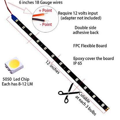 DC 12V Waterproof 1Ft 12 LED Strip Underbody Light with 6 inches Wires for Motor (Blue,Pack of 6) - color: Blue