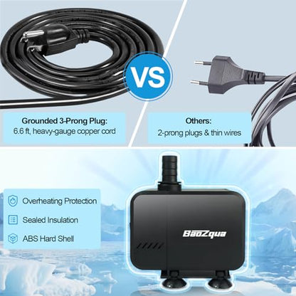 320GPH (1200L/H, 15W) Submersible Water Pump, Quiet & Energy-Efficient Fountain Pump, for Aquarium, Fish Tank, Pond, Fountain, Waterfall, Hydroponics, with 3 Nozzles and 6.6ft Power Cord - size: 320 GPH (15W)