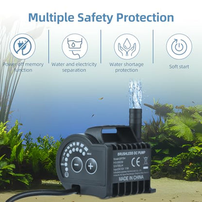 Rengue Submersible, 12V 10W 700L H 8 Levels Adjustable with Suction Cup Base and 5521 DC Female Plug, for Fish Aquarium Pet Drinking Water Garden Pond Fountain (#1) - size: #1