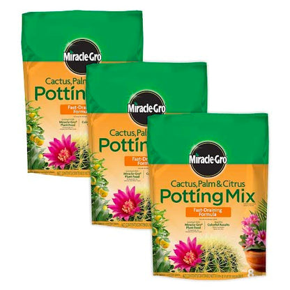 Miracle-Gro Cactus, Palm and Citrus Potting Mix, For Indoor or Outdoor Container Plants, Great for Succulents, 8 qt., 3-Pack - style: Potting Mix 3 Pack