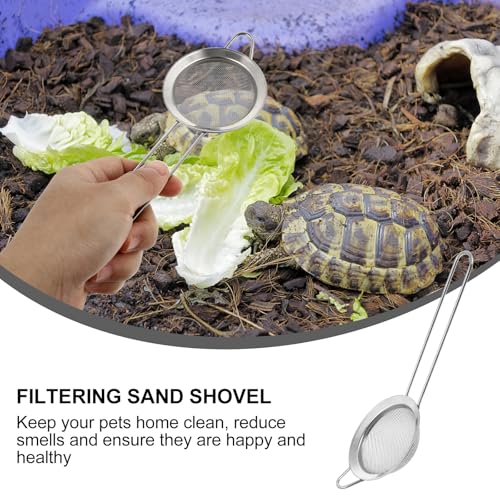 Happyyami Reptile Sand Substrate Scoop and Stainless Steel Sand Sieve for Terrarium Cleaning, Metal Mesh Shovel with Drainage Function, 2pcs for Desert Lizards and Reptile Habitat
