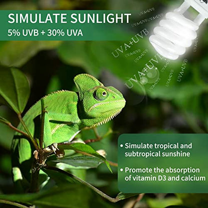 LUCKY HERP 2 Pack UVA UVB Reptile Light, 23W 5.0 UVB Bulb for Tropical and Sub Tropical Reptiles, Compact Fluorescent Terrarium Lamp, Reptile UVB Bulb for Chameleons, Lizard, Turtle - size: 23&5.0