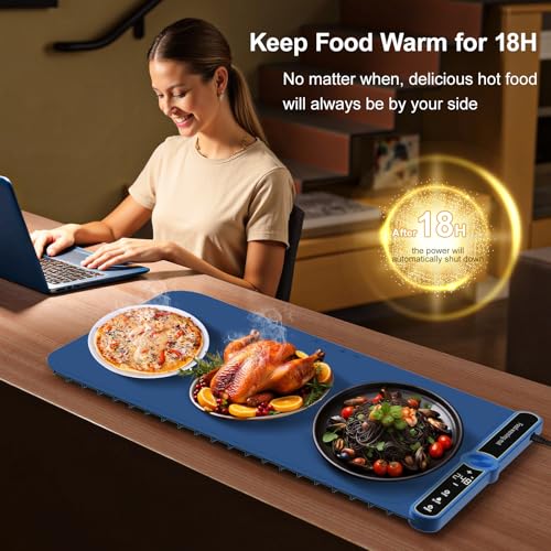 XXL Electric Silicone Food Warmers for Parties Buffet 40”X15” Extra Extra Large Food Warming Mat Keep Food Warm Last 18H Even Heating 104F to 248F with Child Lock Easy Clean - size: Blue-XXL 15*40in