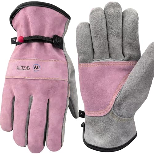 WZQH Leather Work Gloves for Men or Women. Medium Glove for Gardening, Tig/Mig Welding, Construction, Chainsaw, Farm, Ranch, etc. Cowhide, Soft Lining, Utility, Firm Grip, Durable. Pink-Grey M - color: Pink - Grey, size: Medium (Pack of 1)