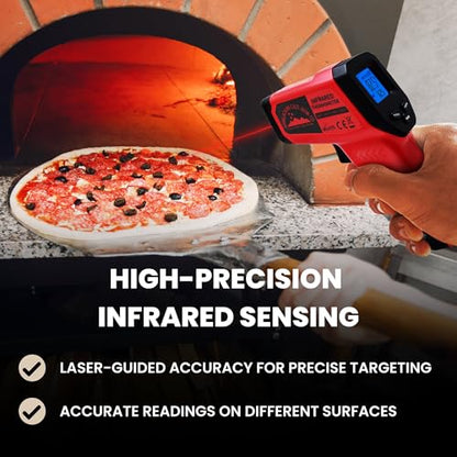 Infrared Thermometer Gun – Laser Temperature IR Gun for Cooking Waffles, Pizza, Baking, Griddle, HVAC, Engine - Wide Range (-58°F to 716°F) Adjustable Emissivity & LCD Display