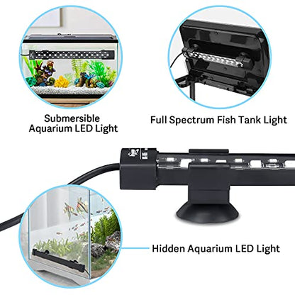 hygger 24/7 Mode Submersible Aquarium LED Light, Full Spectrum Hidden Fish Tank Light with 3 Rows Beads 7 Colors Auto On Off Sunrise-Daylight-Moonlight, Adjustable Timer Brightness - size: 8in 6W