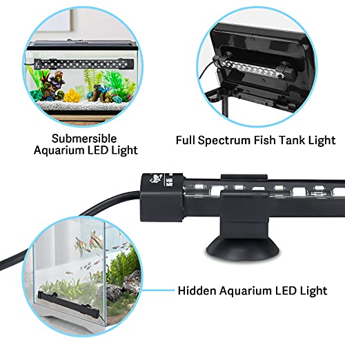 hygger 24/7 Mode Submersible Aquarium LED Light, Full Spectrum Hidden Fish Tank Light with 3 Rows Beads 7 Colors Auto On Off Sunrise-Daylight-Moonlight, Adjustable Timer Brightness - size: 19.9in 12W