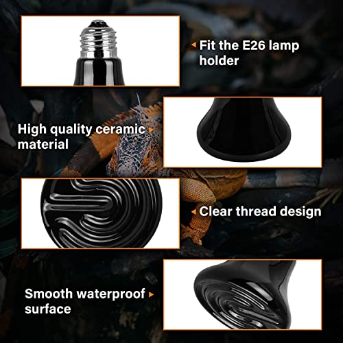 Simple Deluxe 25W/40W/50W/150W/250W Ceramic Heat Emitter Reptile Heat Lamp Bulb No Light Emitting Brooder Coop Heater for Amphibian Pet & Incubating Chicken, 50W(Mini), Black/1-Pack - size: 50 W, style: Mini 1-Pack