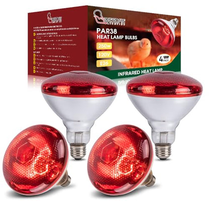 4 Pack 250W Chicken Heat Lamp Bulbs, PAR38 Red Heat Lamp for Chicks, Infrared Reflector Heating Bulbs for Brooder Heater, Infrared Heat Lamp for Pet, Bathroom, Food