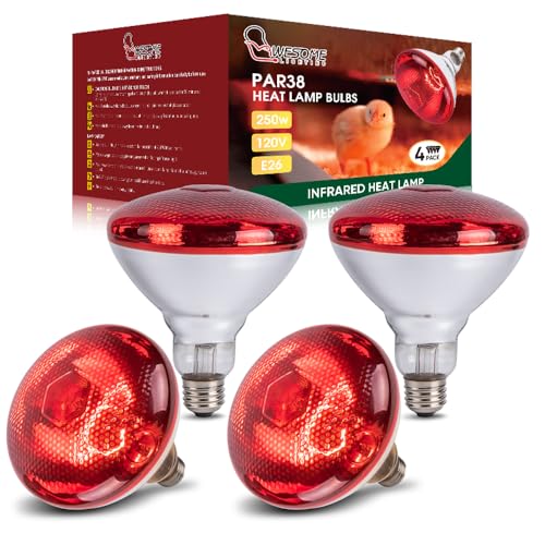4 Pack 250W Chicken Heat Lamp Bulbs, PAR38 Red Heat Lamp for Chicks, Infrared Reflector Heating Bulbs for Brooder Heater, Infrared Heat Lamp for Pet, Bathroom, Food