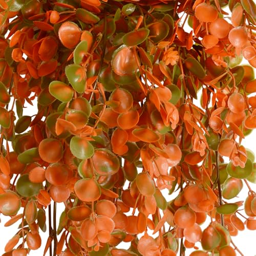 6pcs Artificial Hanging Fall Plants Fake Hanging Plant Faux Eucalyptus Leaf Greenery Vine Outdoor UV Resistant Plastic Plants (6, Fall Orange) - color: Fall Orange