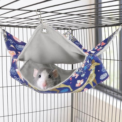 Wontee Bird Double Hammock Warm Nest Bed for Parrot Budgie Parakeet Cockatiel Conure Lovebird Hamster Rat Mice Chinchinlla (L) - size: L