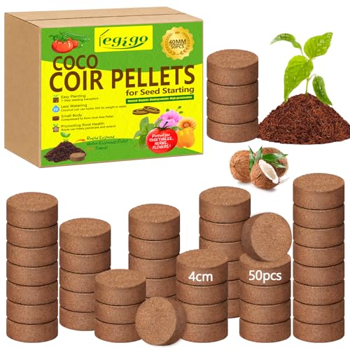 Legigo 50 Pcs 40mm Coco Coir Pellets Seed Starter Soil Mix- Organic Coconut Coir Potting Soil Pods for Seedling, Coco Peat Soil Discs for Indoor & Outdoor Plants Bonsai Herbs Vegetables and Flowers - color: 40mm
