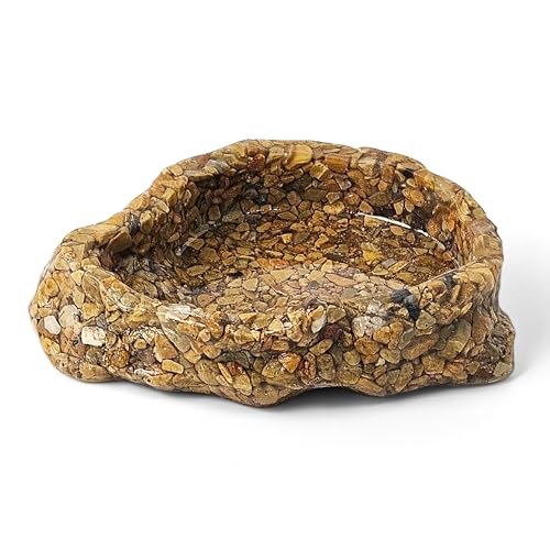 Water Dish for Amphibians，Reptile Food and Water Rock Bowls，Terrarium Decor for Reptiles and Other Little Critters，Terrarium Bowls Small Size