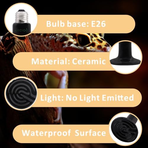 Aiicioo 50W Black Ceramic Heat Emitter 2Pack No Light Heat Bulb for Reptile Emitting Heat Lamp Bulb for Bearded Dragon Lizard Tortoise Turtle Snake Brooder Coop