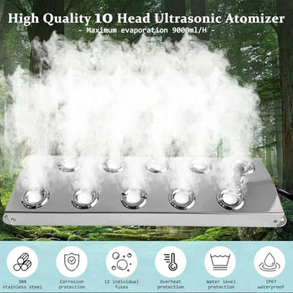 Ultrasonic Fogger 10 Head Ultrasonic Mist Maker,7000ml/H，350W Mist Maker Fogger,10 Head Ultrasonic Fogger Mist Maker,10 Head Ultrasonic Mist Maker fogger Ultrasonic Mister Fogger 10 Head Fogger - color: 10 Head Ultrasonic Fogger